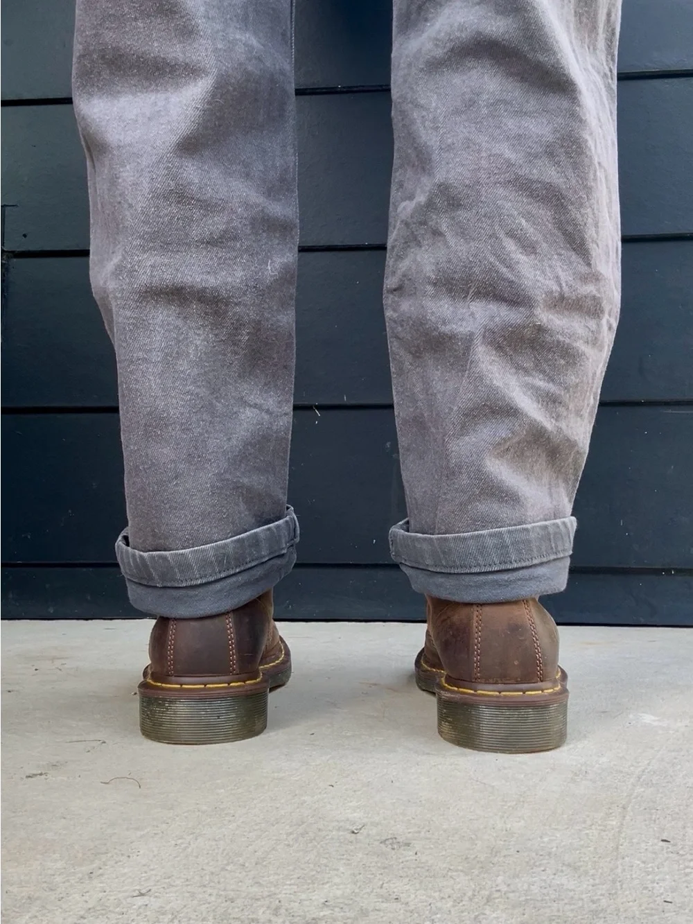 Dr. Martens Brown Leather 8-Eye Lace-Up Boots with Yellow Stitching